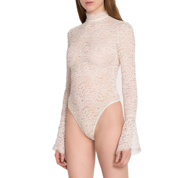 Lace bodysuit with long sleeves and low back