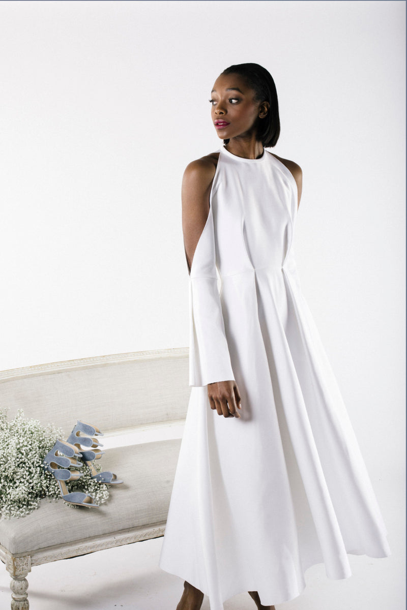 White Shoulder Cut-Out Gown by SID NEIGUM