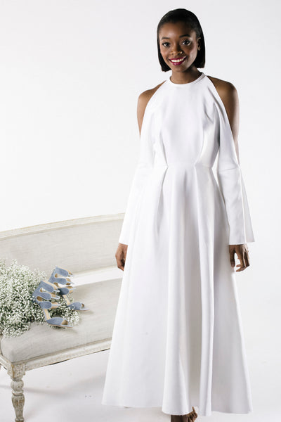 White dress with shoulder pads sale