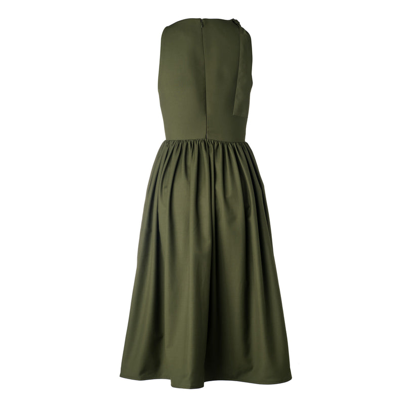 Bow Shoulder Olive Party Dress