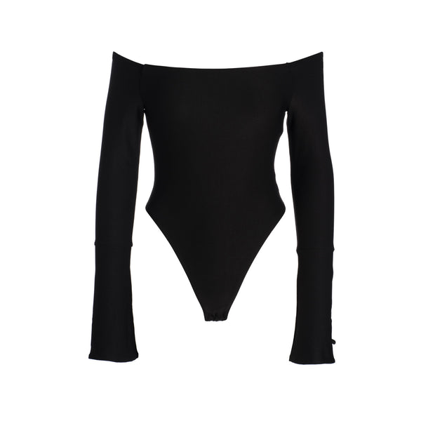 ALIX NYC Irving Black Long Sleeve Deep-V Second Skin Bodysuit – ALIX NYC
