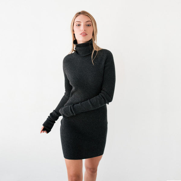 Grey Convertible Turtleneck Sweater Dress