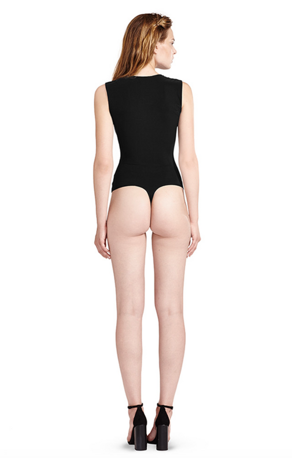ALIX NYC Irving Black Long Sleeve Deep-V Second Skin Bodysuit – ALIX NYC