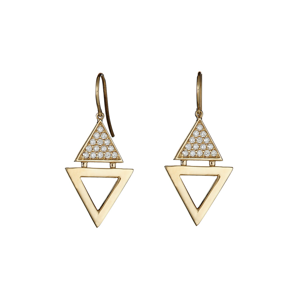 14K Y/G Diamond Triangle Dangle Earrings W/ Lever Back, D:, 55% OFF