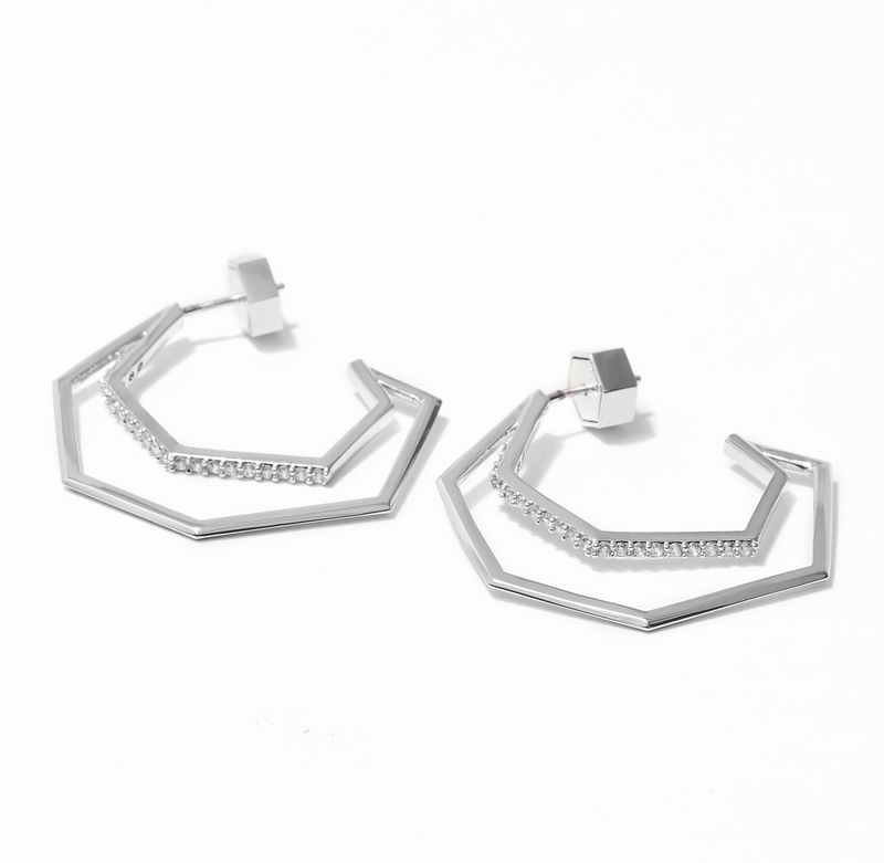 The Aris Pavé Hoop Earrings - Silver